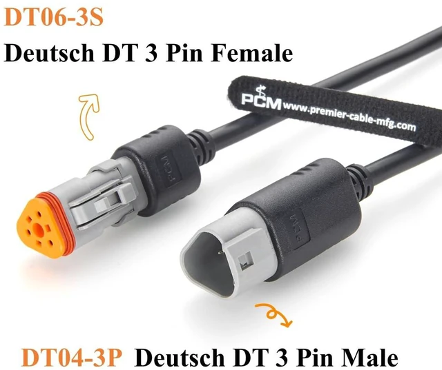 Alt view image 2 of 7 - Deutsch DT 3 Pin Male to Female Cable 16AWG Waterproof Automotive Wiring DT04-3P to DT06-3S for Sensors, Engine Control (3Pin, 2M/6.6FT)