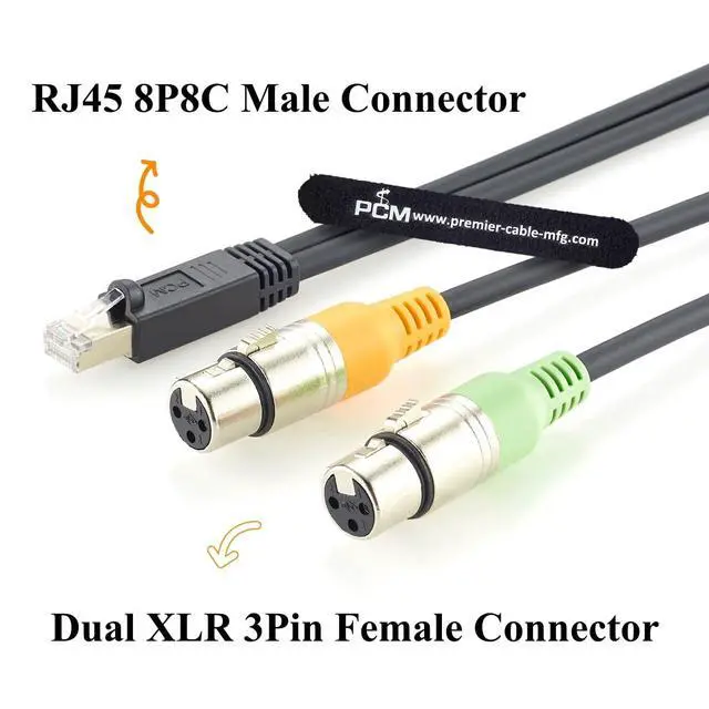 Alt view image 2 of 7 - RJ45 Male to Dual XLR 3 Pin Female Adapter Cable for Professional Audio, Studio, Live Sound (Female, 2M/6.6FT)