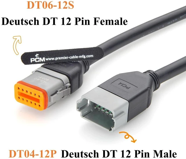 Alt view image 2 of 7 - Deutsch DT 12 Pin Male to Female Cable 16AWG Waterproof Automotive Wiring DT04-12P to DT06-12S for Engine Control (12Pin, 2M/6.6FT)