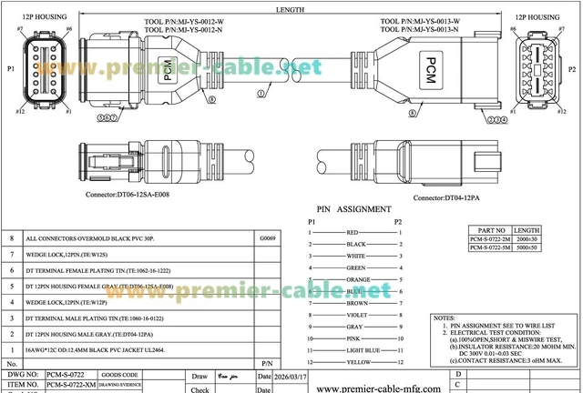 Alt view image 7 of 7 - Deutsch DT 12 Pin Male to Female Cable 16AWG Waterproof Automotive Wiring DT04-12P to DT06-12S for Engine Control (12Pin, 2M/6.6FT)
