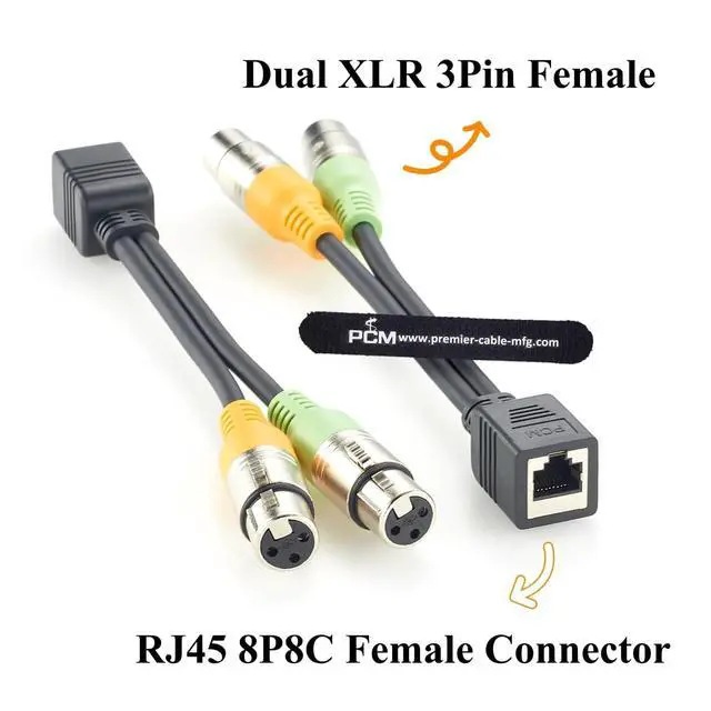 Alt view image 2 of 7 - RJ45 to Dual XLR 3 Pin Female Adapter Cable Balanced Audio Cable for Professional Mixer, Studio, Broadcast (Female, 20cm)