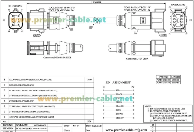 Alt view image 7 of 7 - Deutsch DT 8 Pin Male to Female Cable 16AWG Waterproof Automotive Wiring DT04-8P to DT06-8S for Agricultural Machinery (8Pin, 2M/6.6FT)