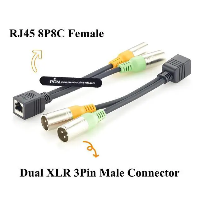 Alt view image 2 of 7 - RJ45 Female to Dual XLR 3 Pin Male Adapter Cable Balanced Audio Cable for Professional Mixer, Studio, Broadcast (Male, 20cm)