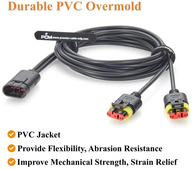 Alt view image 5 of 7 - 3 Pin TE AMP Superseal 1.5 Series Y Splitter Cable 1 Male to 2 Female Waterproof Automotive Connector Cable 282105-1 282087-1 (3Pin, 2M/6.6FT)