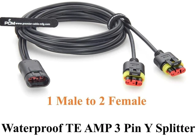 Alt view image 6 of 7 - 3 Pin TE AMP Superseal 1.5 Series Y Splitter Cable 1 Male to 2 Female Waterproof Automotive Connector Cable 282105-1 282087-1 (3Pin, 2M/6.6FT)