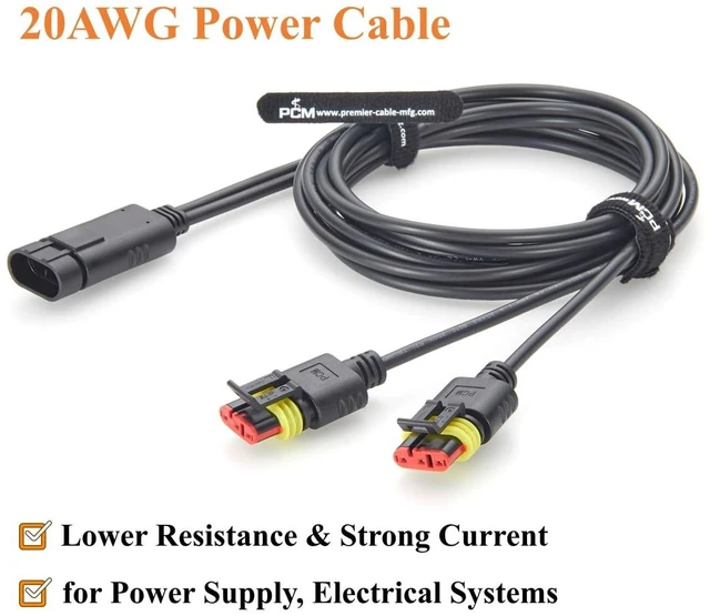 Alt view image 3 of 7 - 3 Pin TE AMP Superseal 1.5 Series Y Splitter Cable 1 Male to 2 Female Waterproof Automotive Connector Cable 282105-1 282087-1 (3Pin, 2M/6.6FT)