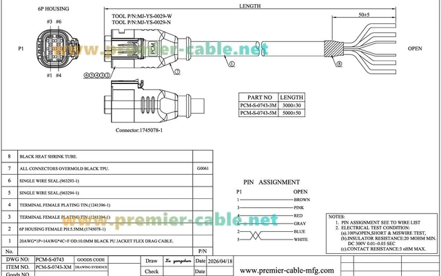 Alt view image 7 of 7 - 1745078-1 TE AMP 6 Pin Female Pigtail Cable Compatible with IFM E12835 Power Signal Harness for Mobile Machinery (5M/16.4FT)