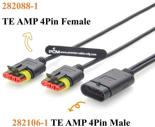Alt view image 2 of 7 - 4 Pin TE AMP Superseal 1.5 Series Y Splitter Cable 1 Male to 2 Female Waterproof Automotive Connector Cable 282106-1 282088-1 (4Pin, 2M/6.6FT)