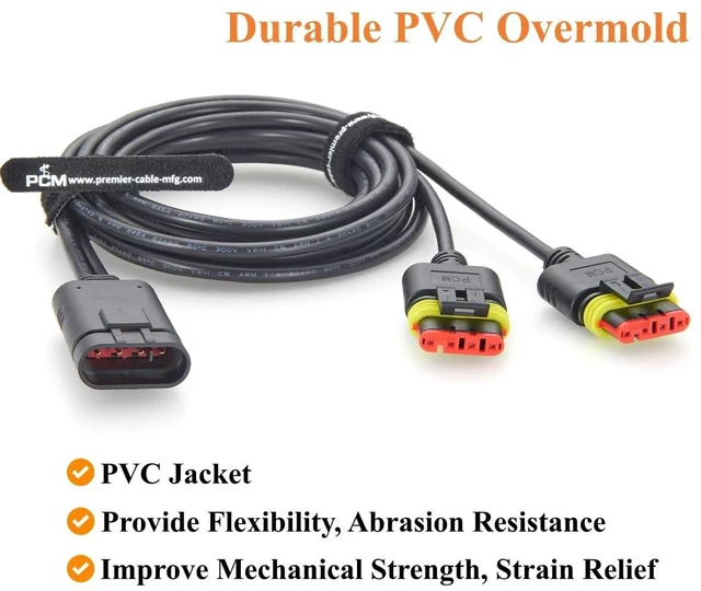 Alt view image 5 of 7 - 4 Pin TE AMP Superseal 1.5 Series Y Splitter Cable 1 Male to 2 Female Waterproof Automotive Connector Cable 282106-1 282088-1 (4Pin, 2M/6.6FT)