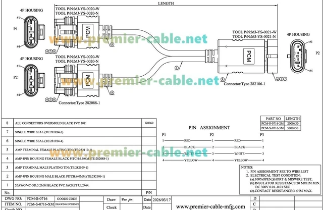 Alt view image 7 of 7 - 4 Pin TE AMP Superseal 1.5 Series Y Splitter Cable 1 Male to 2 Female Waterproof Automotive Connector Cable 282106-1 282088-1 (4Pin, 2M/6.6FT)