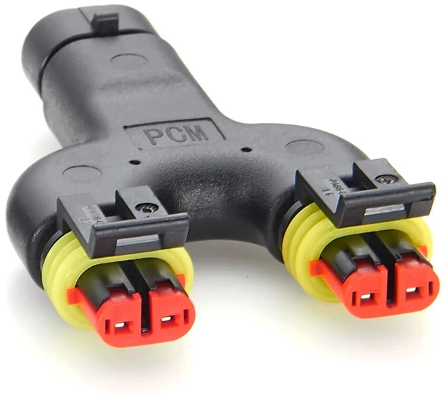 Main image of TE AMP Superseal 1.5 Series 2 Pin Y Splitter Connector 1 Male to 2 Female Waterproof Automotive Connector 282104-1 to 282080-1