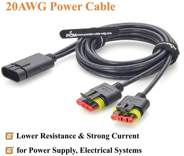 Alt view image 3 of 7 - 4 Pin TE AMP Superseal 1.5 Series Y Splitter Cable 1 Male to 2 Female Waterproof Automotive Connector Cable 282106-1 282088-1 (4Pin, 2M/6.6FT)