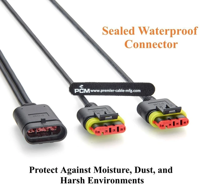 Alt view image 4 of 7 - 4 Pin TE AMP Superseal 1.5 Series Y Splitter Cable 1 Male to 2 Female Waterproof Automotive Connector Cable 282106-1 282088-1 (4Pin, 2M/6.6FT)