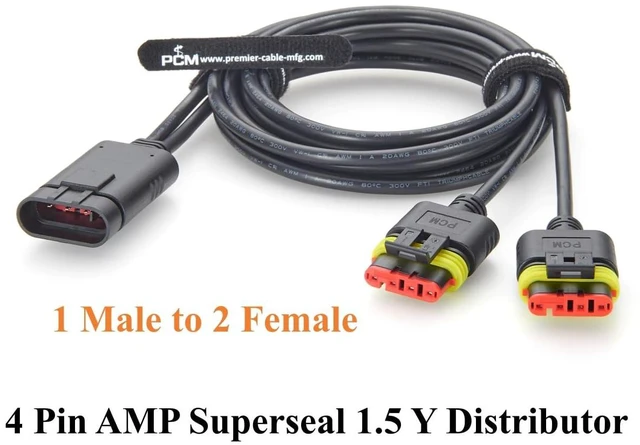 Alt view image 6 of 7 - 4 Pin TE AMP Superseal 1.5 Series Y Splitter Cable 1 Male to 2 Female Waterproof Automotive Connector Cable 282106-1 282088-1 (4Pin, 2M/6.6FT)