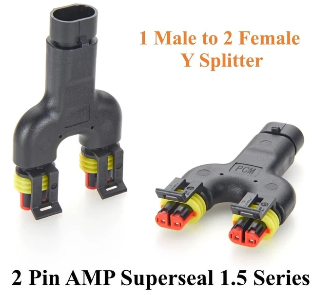 Alt view image 3 of 7 - TE AMP Superseal 1.5 Series 2 Pin Y Splitter Connector 1 Male to 2 Female Waterproof Automotive Connector 282104-1 to 282080-1