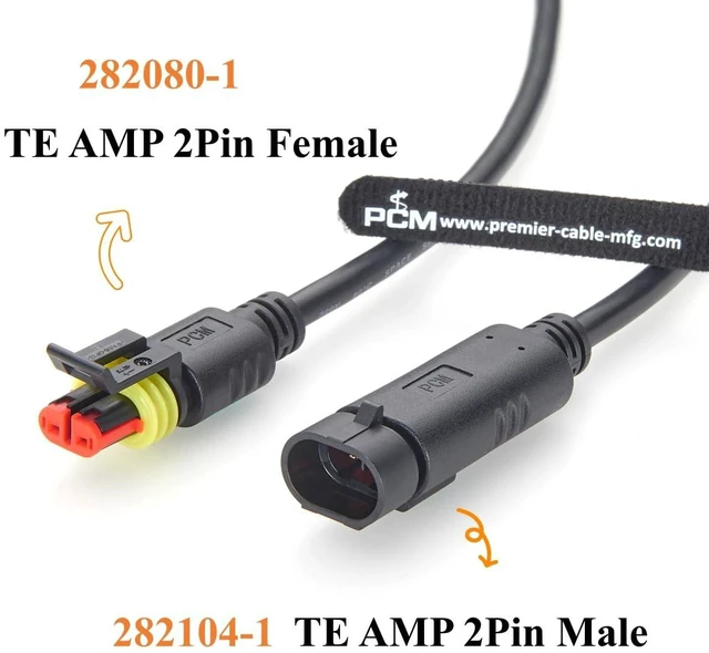 Alt view image 2 of 7 - 2 Pin TE AMP Superseal 1.5 Series Cable Assembly Waterproof Automotive Male to Female Connector 282104-1 282080-1 (2Pin, 2M/6.6FT)