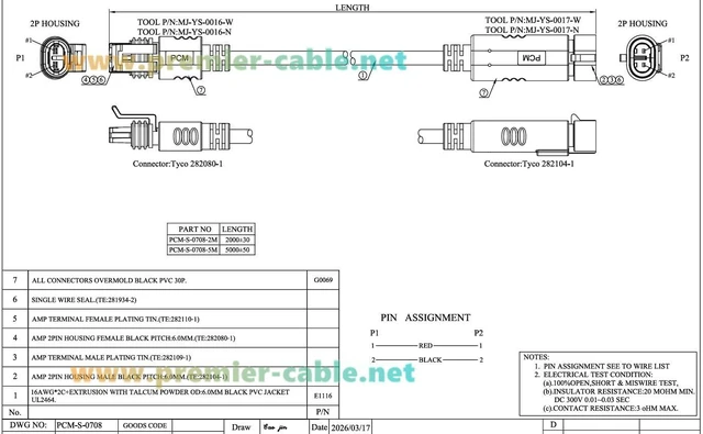 Alt view image 7 of 7 - 2 Pin TE AMP Superseal 1.5 Series Cable Assembly Waterproof Automotive Male to Female Connector 282104-1 282080-1 (2Pin, 2M/6.6FT)