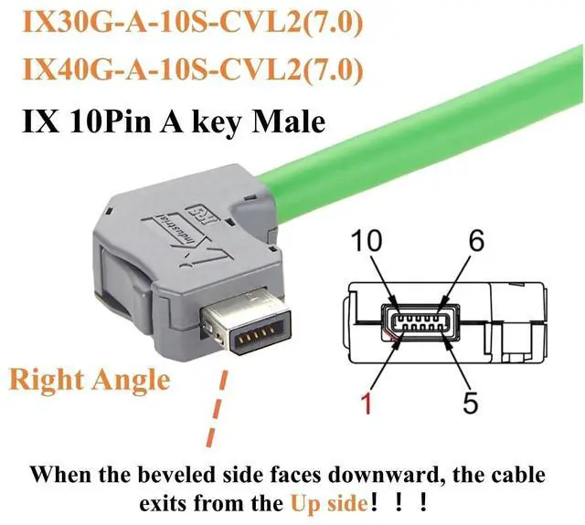 Alt view image 2 of 7 - IX Industrial Cat6A Ethernet Cable Right Angle IX40G-A-10S-CVL2 to IX40G-A-10S-CV 10Gbps Shielded for EtherCAT, Servo Amplifiers, PLC, Motion Control (Upward, 1.5M/4.92FT)