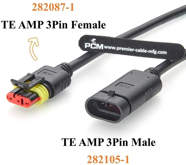 Alt view image 2 of 7 - 3 Pin TE AMP Superseal 1.5 Series Cable Assembly Waterproof Automotive Male to Female Connector 282105-1 282087-1 (3Pin, 2M/6.6FT)