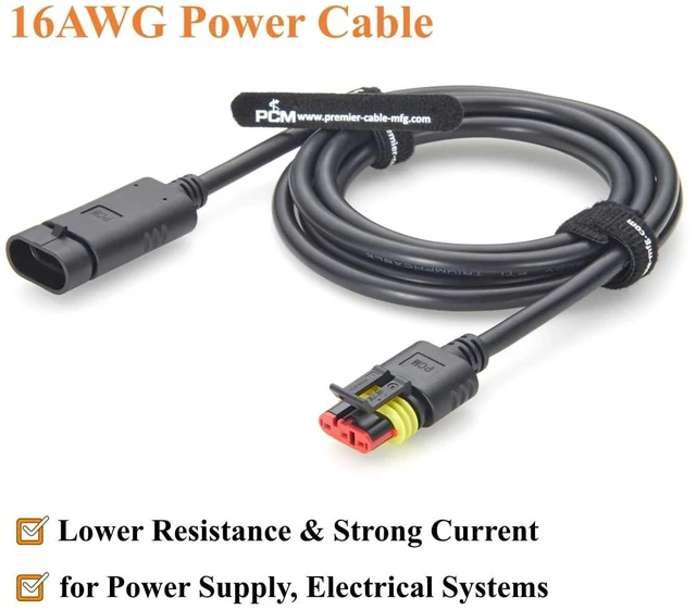 Alt view image 3 of 7 - 3 Pin TE AMP Superseal 1.5 Series Cable Assembly Waterproof Automotive Male to Female Connector 282105-1 282087-1 (3Pin, 2M/6.6FT)