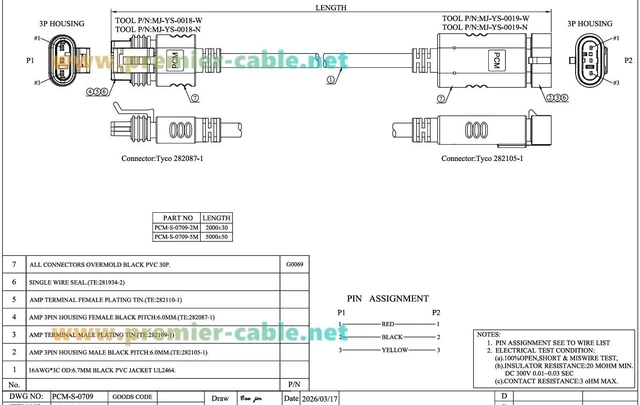 Alt view image 7 of 7 - 3 Pin TE AMP Superseal 1.5 Series Cable Assembly Waterproof Automotive Male to Female Connector 282105-1 282087-1 (3Pin, 2M/6.6FT)