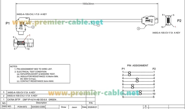 Alt view image 7 of 7 - IX to IX Cat6A Industrial Ethernet Cable Right Angle IX40G-A-10S-CVL1 to IX40G-A-10S-CV 10Pin A Key 10Gbps Shielded for Industrial Automation, PLC, Machine Vision, Robotics (Downward, 1.5M/4.92FT)