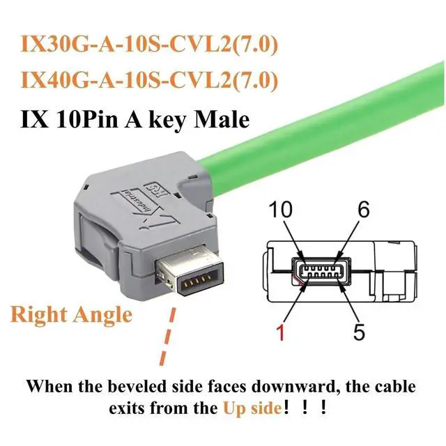 Alt view image 2 of 7 - IX to IX Industrial CAT6A Ethernet Cable Right Angle IX40G-A-10S-CVL2 to IX40G-A-10S-CVL1 10Pin A-Key 10Gbps Shielded for Industrial Automation, PLC, Machine Vision, Robotics (0.5M/1.64FT)