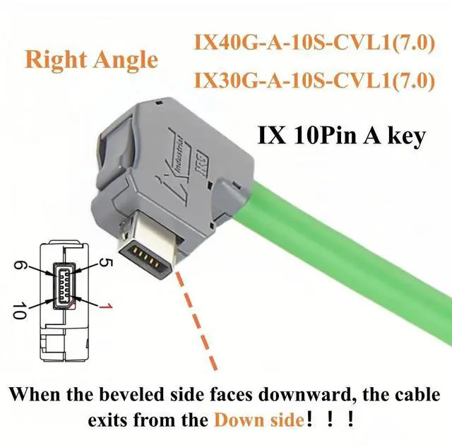 Alt view image 2 of 7 - Right Angle IX to RJ45 Cat6A Industrial Ethernet Cable 10Pin A-Key IX40G-A-10S-CVL1(7.0) 10Gbps Shielded for Industrial Automation, PLC, Machine Vision, Robotics, PROFINET (2M/6.6FT)