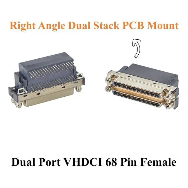 Alt view image 2 of 7 - SCSI Dual Port VHDCI 68 Pin Female Connector, Right Angle Dual Stack PCB Mount Receptacle, 0.8mm Pitch I/O Interface (35PCS)