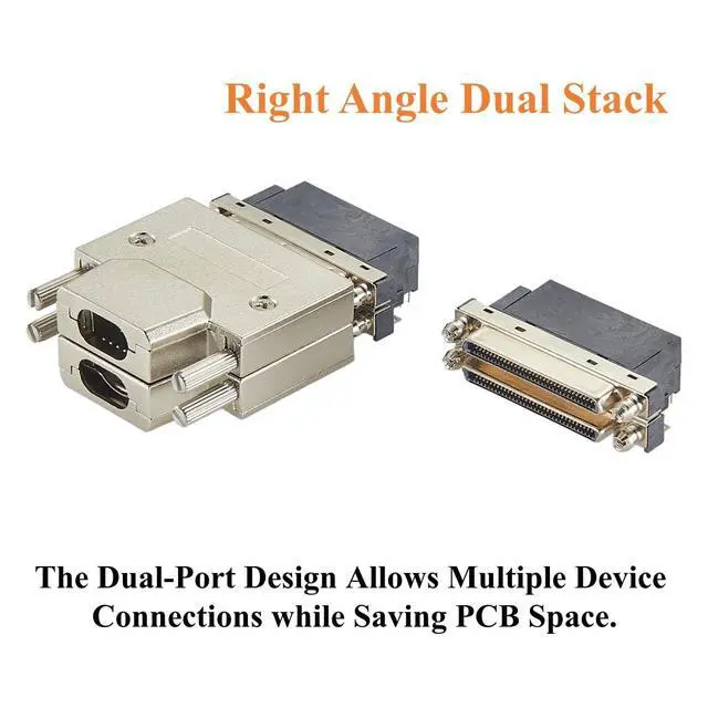 Alt view image 5 of 7 - SCSI Dual Port VHDCI 68 Pin Female Connector, Right Angle Dual Stack PCB Mount Receptacle, 0.8mm Pitch I/O Interface (35PCS)