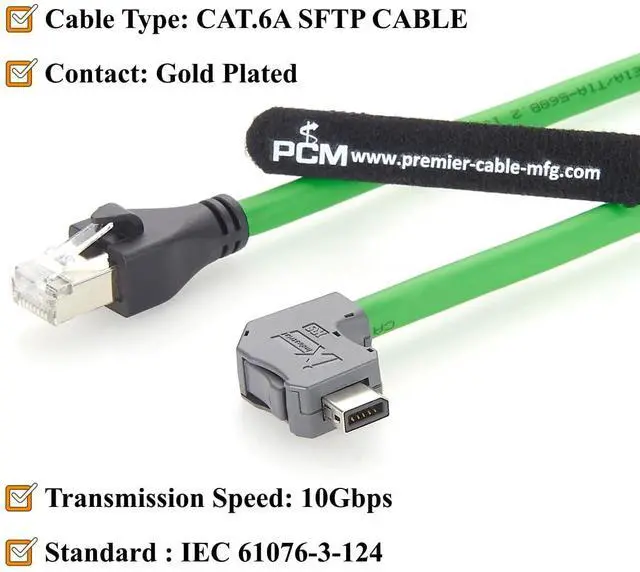 Alt view image 3 of 7 - Right Angle IX to RJ45 Cat6A Industrial Ethernet Cable 10Pin A-Key IX40G-A-10S-CVL1(7.0) 10Gbps Shielded for Industrial Automation, PLC, Machine Vision, Robotics, PROFINET (2M/6.6FT)