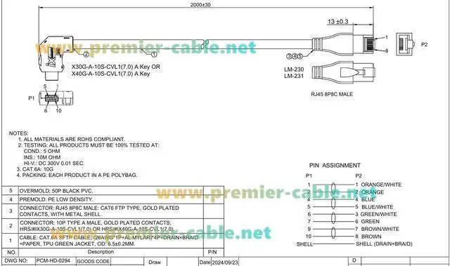 Alt view image 7 of 7 - Right Angle IX to RJ45 Cat6A Industrial Ethernet Cable 10Pin A-Key IX40G-A-10S-CVL1(7.0) 10Gbps Shielded for Industrial Automation, PLC, Machine Vision, Robotics, PROFINET (2M/6.6FT)