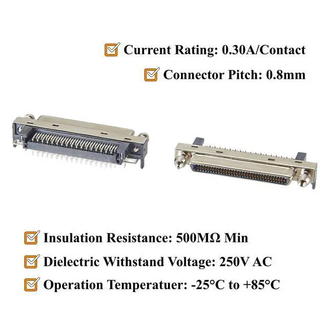 Alt view image 3 of 7 - SCSI VHDCI 68 Pin Female Connector, Right Angle SMT PCB Mount Receptacle, 0.8mm Pitch (30PCS)