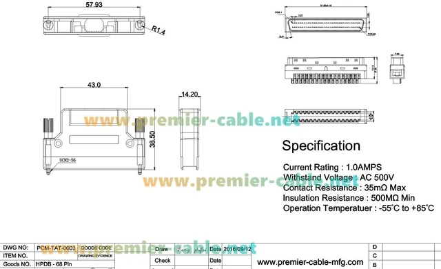 Alt view image 6 of 7 - SCSI HPDB 68 Pin Male Connector with Metal Shield Shell for SCSI-2/SCSI-3