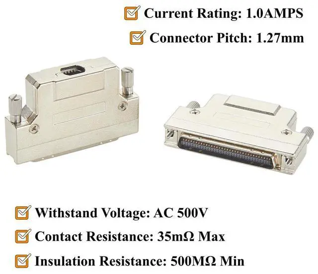 Alt view image 3 of 7 - HPCN 68 Pin Male Connector SCSI MDR 68 Pin Connector 1.27mm Pitch Solder Type with Metal Shield Shell