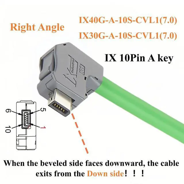 Alt view image 2 of 7 - Right Angle IX Industrial to RJ45 Cat6A Ethernet Cable IX40G-A-10S-CVL1(7.0) 10Pin A Key Male to RJ45 Keystone Jack 10Gbps for PLC, Machine Vision, Robotics, Automation (2M/6.6FT)