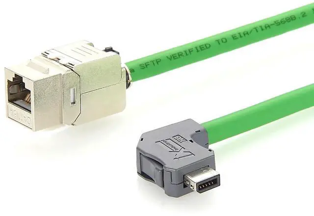 Main image of Right Angle IX Industrial 10Pin A Key Male to RJ45 Cat6A Keystone Jack Cable IX40G-A-10S-CVL2 Industrial Ethernet Cable 10Gbps Shielded for PLC, PROFINET, Machine Vision, Robotics (0.2M/0.66FT)