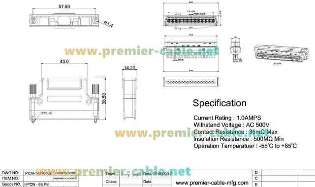 Alt view image 7 of 7 - HPCN 68 Pin Male Connector SCSI MDR 68 Pin Connector 1.27mm Pitch Solder Type with Metal Shield Shell
