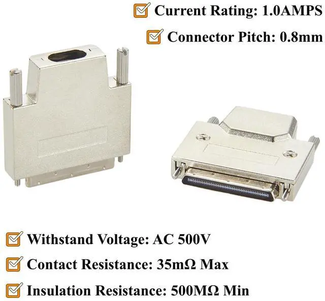 Alt view image 3 of 7 - SCSI VHDCI 68 Pin Male Connector 0.8mm Pitch Solder Type with Metal Shield Shell for DAQ, PCI Cards