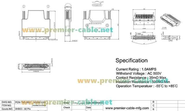 Alt view image 6 of 7 - SCSI VHDCI 68 Pin Male Connector 0.8mm Pitch Solder Type with Metal Shield Shell for DAQ, PCI Cards