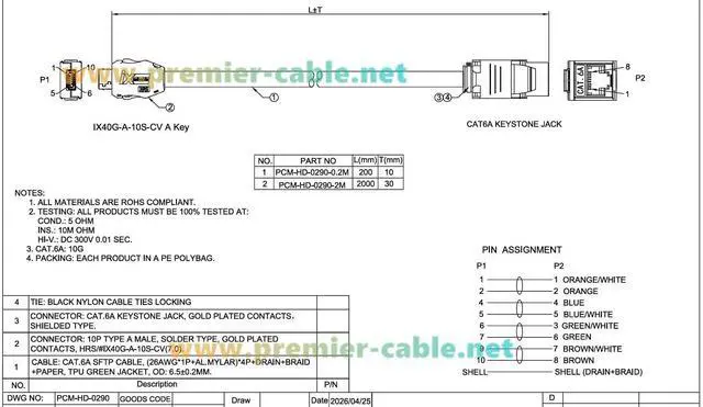 Alt view image 7 of 7 - IX Industrial A Key Male to RJ45 CAT6A Keystone Jack Cable IX40G-A-10S-CV(7.0) 10Gbps Industrial Ethernet Network Cable for PLC, Automation, Machine Vision, Robotics (0.2M/0.66FT)