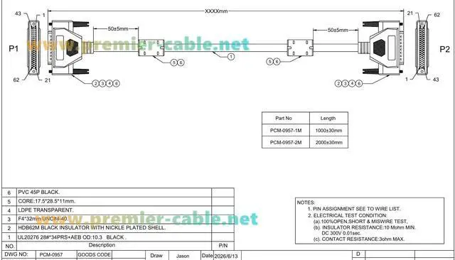 Alt view image 7 of 7 - DB62 Male to Male Cable Compatible with PCL-10162 Series, High Density D-Sub 62 Pin Shielded DAQ I/O Signal Cable (2M/6.6FT)