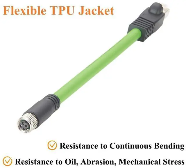 Alt view image 6 of 7 - PROFINET M8 D-Coded 4 Pin Female to RJ45 Male Industrial Ethernet Cable 100Mbps Cat5e Shielded Network Cable High Flex Drag Chain for PLC, Robotics, Industrial Camera, CNC (0.2M/0.66FT)
