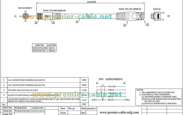 Alt view image 7 of 7 - PROFINET M8 D-Coded 4 Pin Female to RJ45 Male Industrial Ethernet Cable 100Mbps Cat5e Shielded Network Cable High Flex Drag Chain for PLC, Robotics, Industrial Camera, CNC (0.2M/0.66FT)