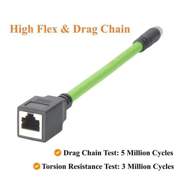 Alt view image 5 of 7 - PROFINET M8 D Code 4 Pin Female to RJ45 Female Industrial Ethernet Cable 100Mbps Cat5e Shielded Network Adapter Cable High Flex Drag Chain for EtherCAT, PLC, Robotics, CNC (0.2m/0.66FT)