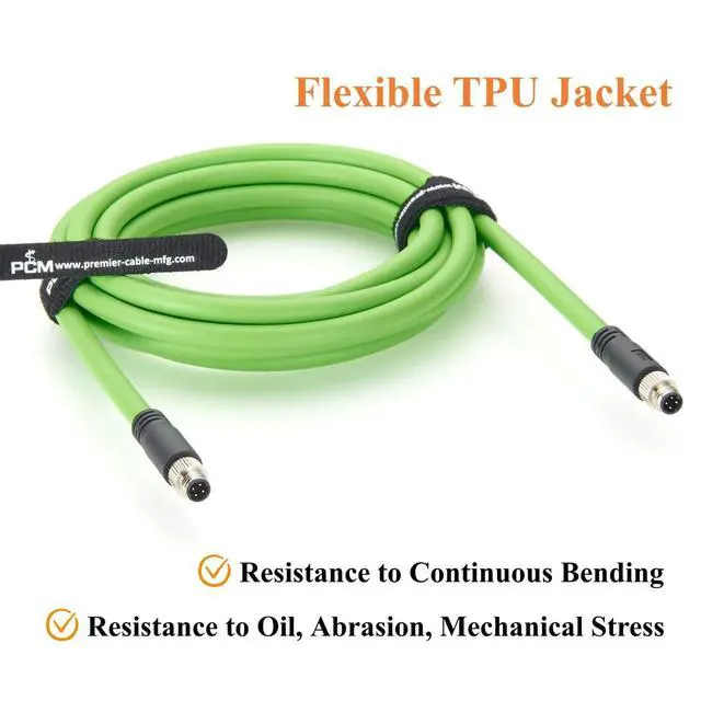 Alt view image 6 of 7 - PROFINET M8 D-Code 4 Pin Male to Male Industrial Ethernet Cable 100Mbps CAT5E Shielded High Flex Drag Chain Cable for PLC, Robotics, Industrial Automation, EtherCAT, Machine Vision (3M/9.84FT)
