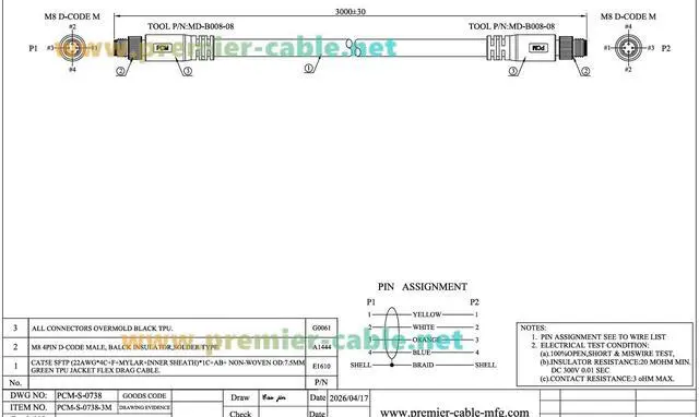 Alt view image 7 of 7 - PROFINET M8 D-Code 4 Pin Male to Male Industrial Ethernet Cable 100Mbps CAT5E Shielded High Flex Drag Chain Cable for PLC, Robotics, Industrial Automation, EtherCAT, Machine Vision (3M/9.84FT)