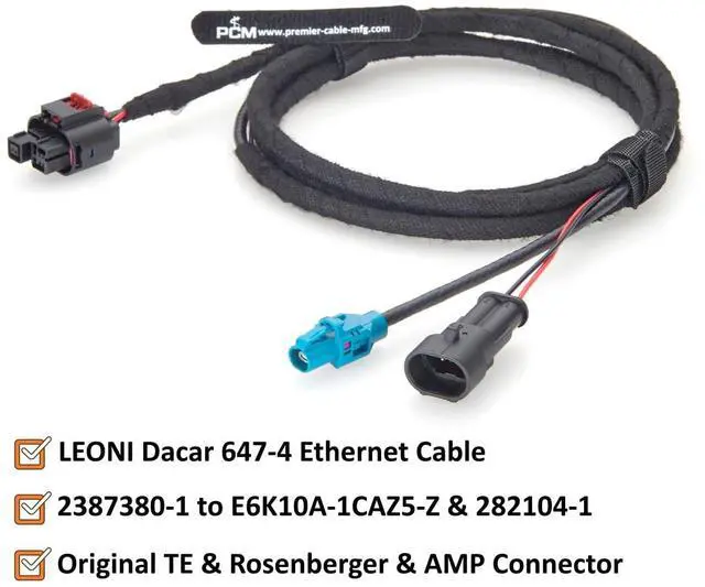 Alt view image 2 of 7 - TE MATEnet LiDAR Automotive Ethernet Breakout Cable 2387380-1 to H-MTD E6K10A-1CAZ5-Z & AMP Superseal 282104-1 Sensor Harness for ADAS, ECU, Domain Controller, NVIDIA Drive AGX Thor (2M/6.6FT)