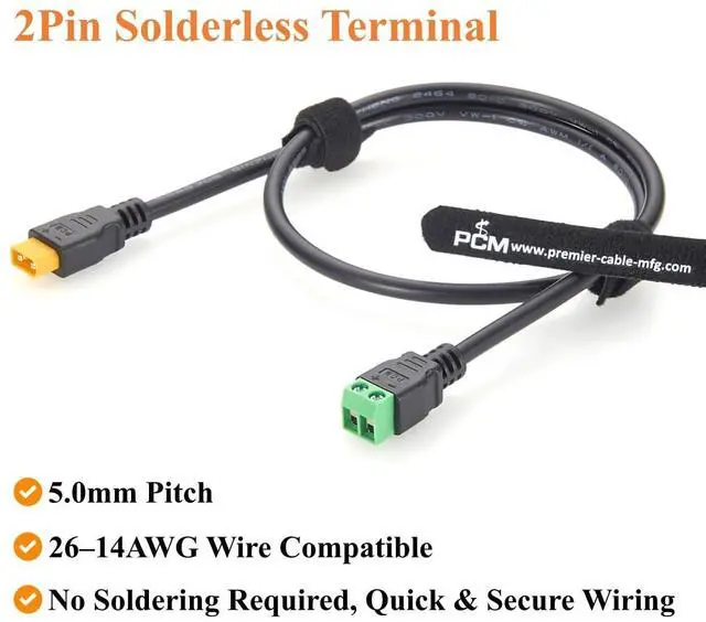 Alt view image 3 of 7 - XT30 Male to 2 Pin Screw Terminal Block Adapter Cable 18AWG XT30 to 5.0mm Pitch Solderless Terminal Power Cable for LiPo Battery, RC Aircraft, LED Light, Portable Power Station (Male, 0.6M/1.97FT)