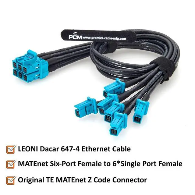 Alt view image 2 of 7 - 6-in-1 TE MATEnet Z Code Automotive Ethernet Breakout Cable 2333538-9 to 2302510-9 100/1000BASE-T1 Vehicle Network Harness for NVIDIA Drive AGX Thor, ADAS, ECU, LiDAR, Domain Controller (0.5M/1.64FT)